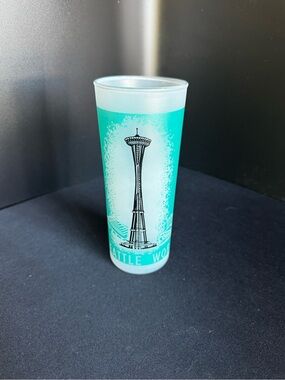 Vintage Seattle Space Needle World Fair 1962 Frosted Turquoise Glass